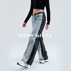 Miss Sixty S Wide Leg Jeans with Stylish Ski Pants Patchwork and Contrast Trim